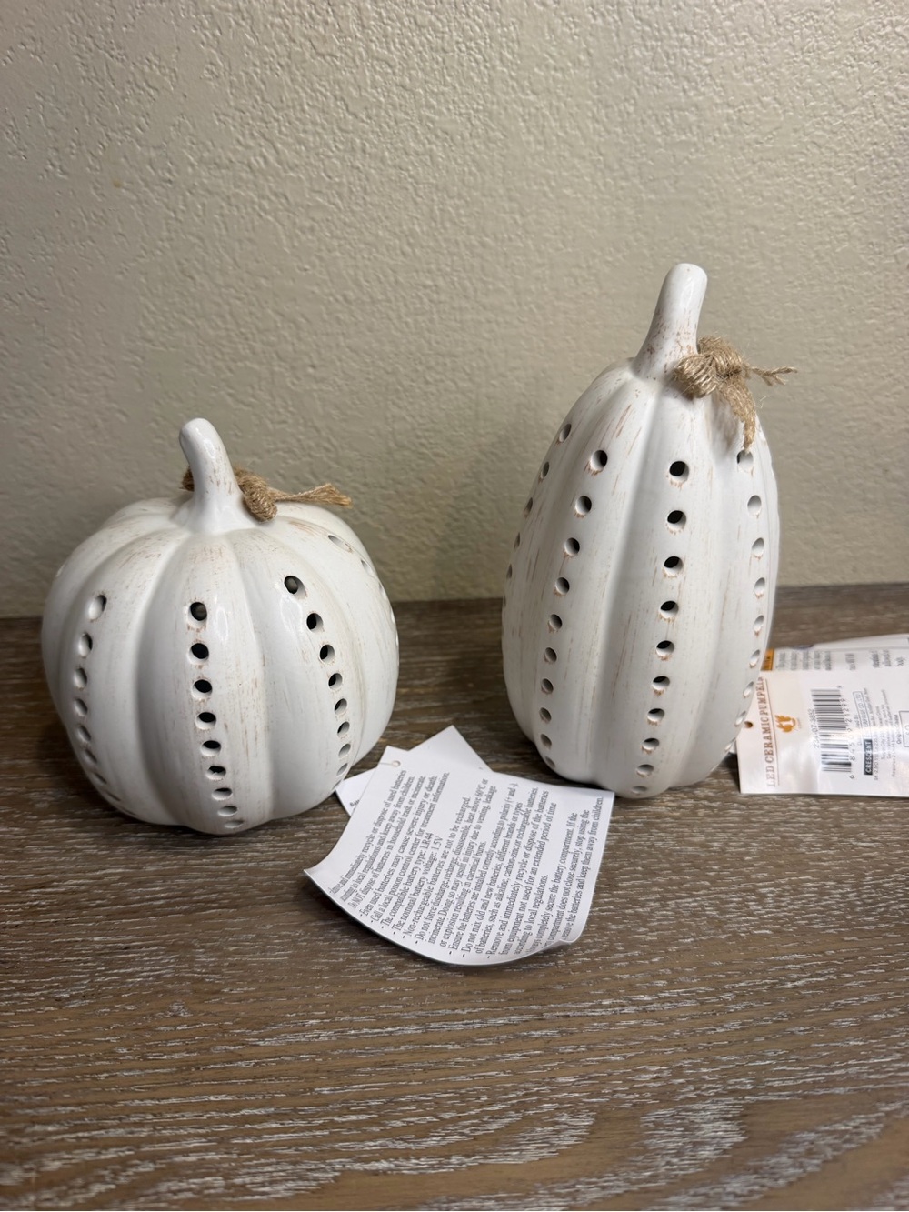 Target Bullseye Fall Harvest Decor Set of 2 white Light-Up Ceramic Pumpkins